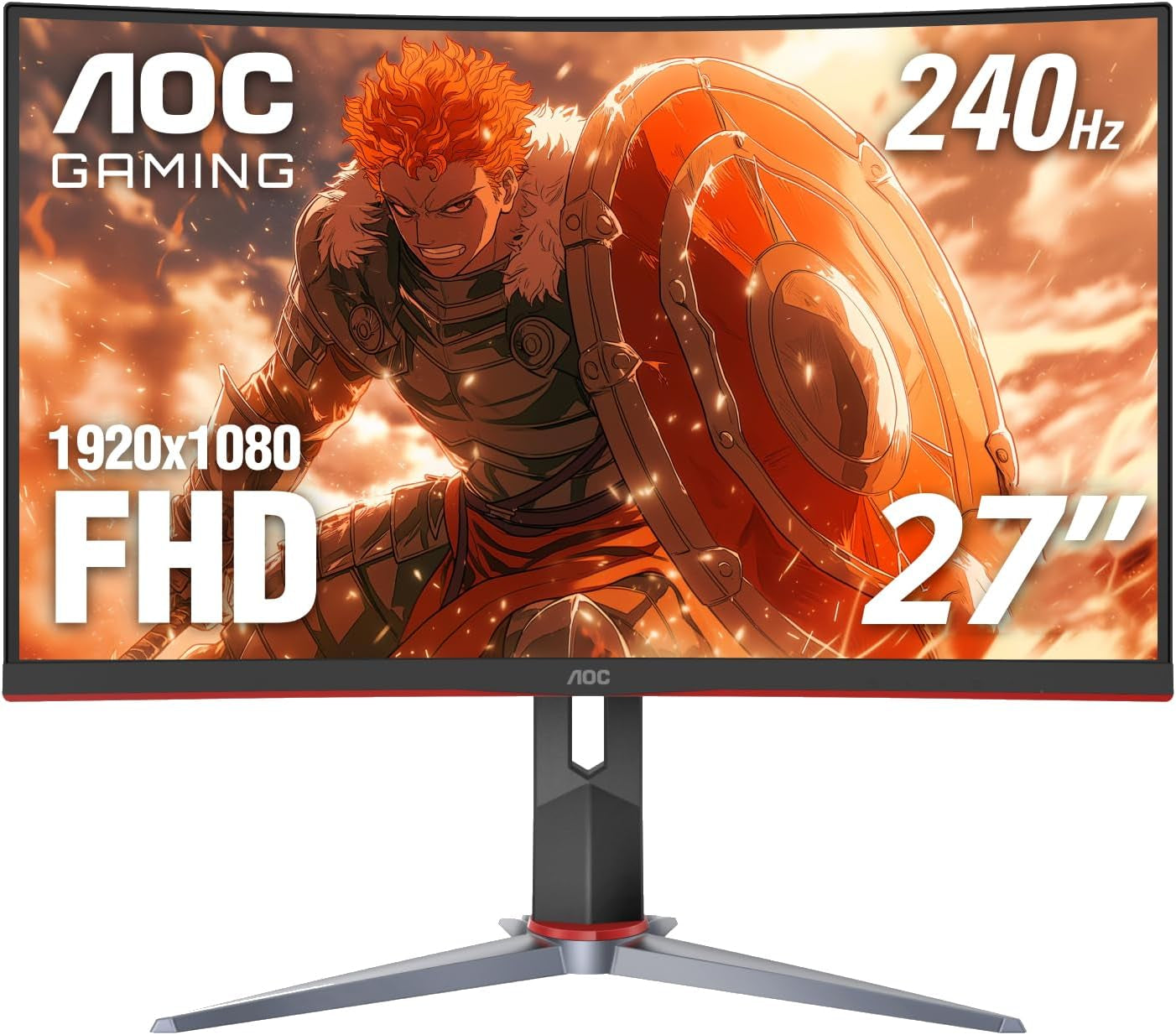 C27G2Z 27" Curved Frameless Ultra-Fast Gaming Monitor, FHD 1080P, 0.5Ms 240Hz, Freesync, HDMI/DP/VGA, Height Adjustable, 3-Year Zero Dead Pixel Guarantee, Black, 27" FHD Curved