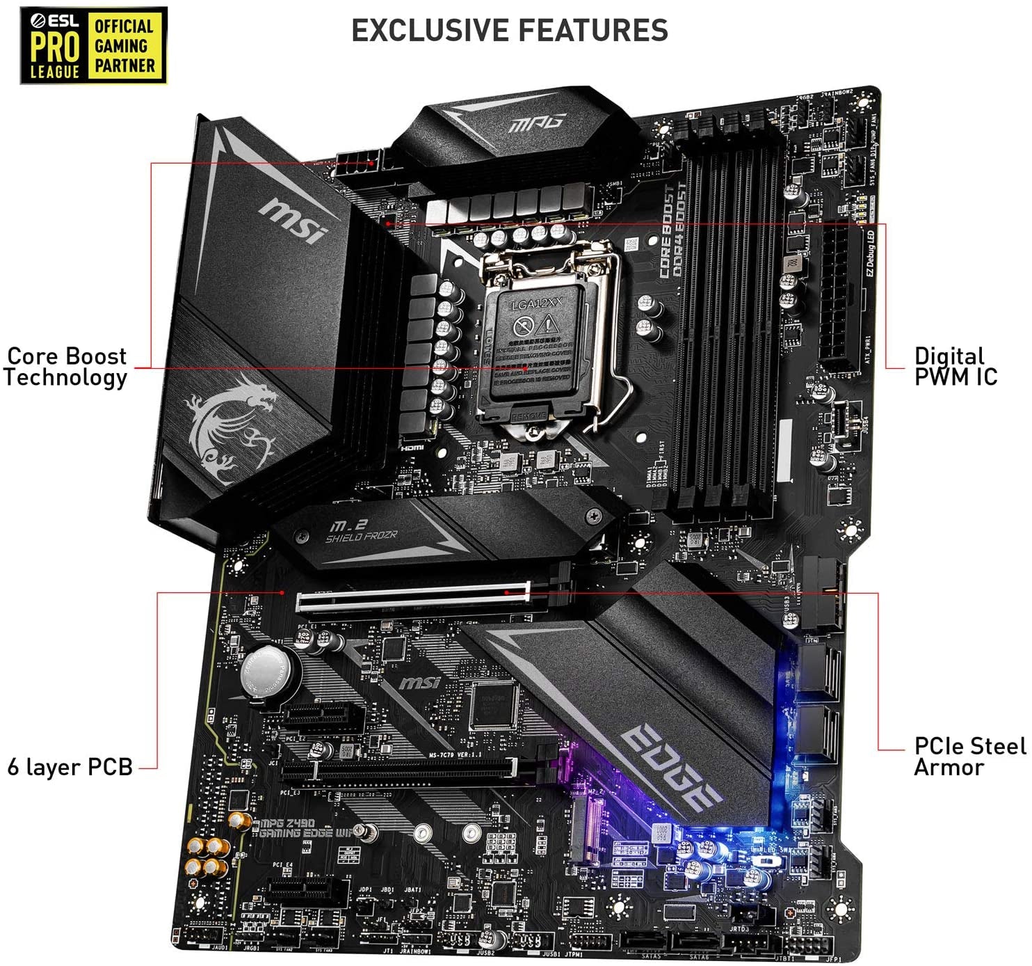 MPG Z490 GAMING EDGE WIFI ATX Gaming Motherboard (10Th Gen Intel Core, LGA 1200 Socket, DDR4, CF, Dual M.2 Slots, USB 3.2 Gen 2, Wi-Fi 6, DP/HDMI, Mystic Light RGB)