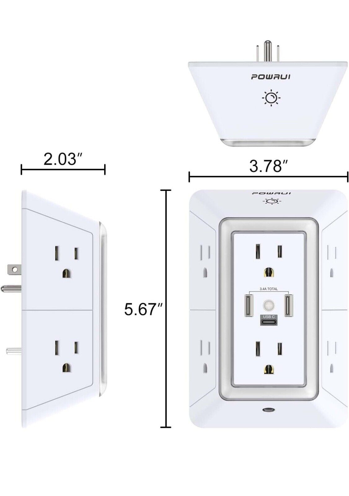 Multi Plug Outlet Surge Protector - 6 Outlet Extender with 3 USB Ports (1 USB C